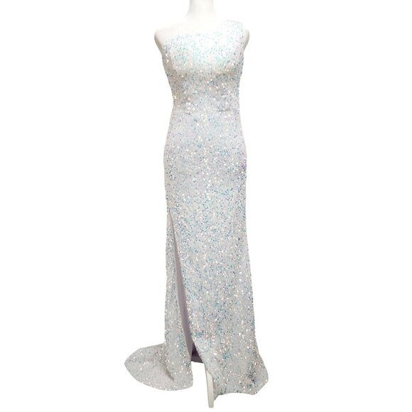 One-Shoulder Dress White Sequin Gown With Detachable Tulle Skirt Size 2 - Picture 13 of 14